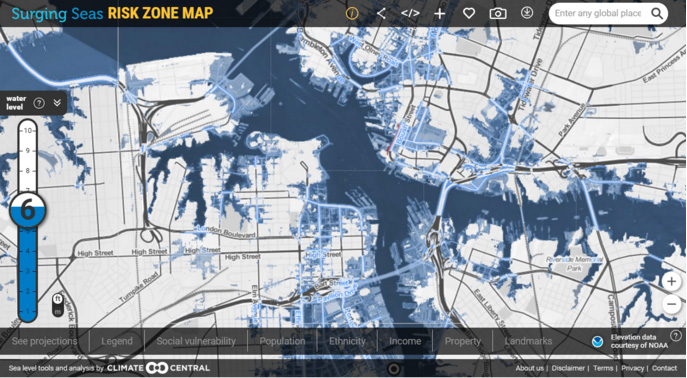 Sea Level Climate Central Risk Zone Map - Global | Surging Seas: Sea Level Rise Analysis By Climate  Central