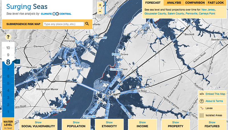 Delaware | Surging Seas: Sea level rise analysis by Climate Central